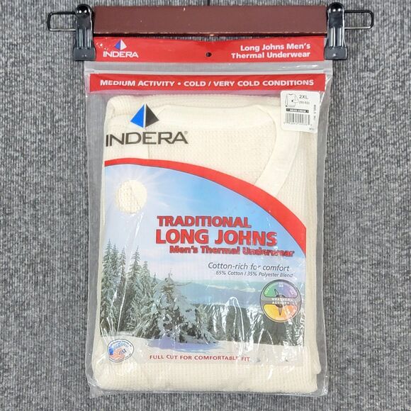 Indera Long Johns Shirt Mens 2XL White Traditional Thermal Underwear Crewneck - Picture 1 of 4